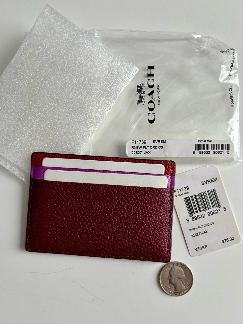 NWT Coach Burgundy, Pink & Purple Leather Card case